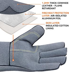OZERO 14 pouces 932 ℉   <span class=keywords><strong>Gants</strong></span> en cuir résistants à la chaleur, ignifuges, pour la soudure, le barbecue, la cuisson, protection à manches longues - Product Image 4