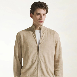 Cárdigan de Cachemira para <span class=keywords><strong>Hombre</strong></span>, Primavera-Verano, Color Beige, Manga Larga, Cierre Completo, <span class=keywords><strong>Cuello</strong></span> <span class=keywords><strong>Alto</strong></span> Simulado, Suéter Ligero de Lujo, OEM - Product Image 1