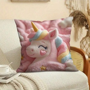 Federa per Cuscino da Divano in Peluche Corto con Stampa 2D di Pony Arcobaleno, Morbida sulla Pelle - Product Image 4