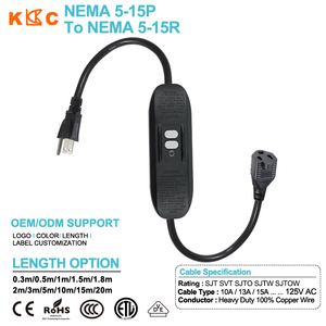 สายต่อพ่วง GFCI แบบพกพา NEMA 5 15P ถึง NEMA 5 15R สายไฟ AC 15A 125V พร้อมปุ่มทดสอบและรีเซ็ต สำหรับเครื่องมือไฟฟ้ากลางแจ้ง - Product Image 2