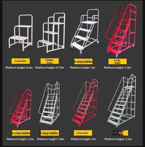 Échelle escamotable en acier avec roues mobiles pour entrepôt et supermarché, chariot élévateur portable à deux/trois marches - Product Image 2