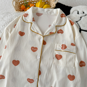 Novedad Primavera/Verano: Conjunto <span class=keywords><strong>de</strong></span> Ropa <span class=keywords><strong>de</strong></span> Dormir para Mujer con Estampado <span class=keywords><strong>de</strong></span> Corazones, Manga Larga, Tela Ligera y Arrugada - Product Image 4