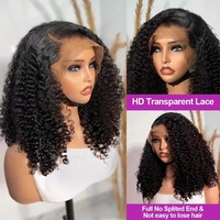 Perruque Bob Courte Pas Chère 4x4 Water Weave HD Transparente en Dentelle Frontale Cheveux Humains Ondulés et Bouclés Effet Mouillé pour Femmes