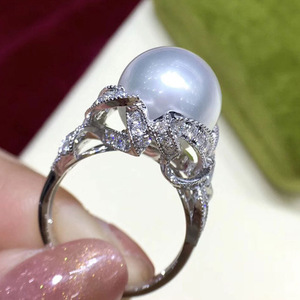 Anillo de Cóctel con Perla T0567, Diseño de Lazo, Engaste Pavé, Piedra Natural, Anillo de Moda para Mujer, Anillo de Boda - Product Image 6
