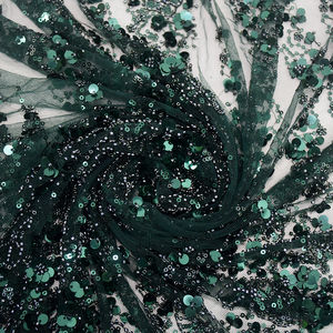 HY1795-5 Высокое качество 3d бисер блесток кружева Дубай Роскошная изумрудно-зеленая кружевная ткань оптом для женщин вечернее платье - Product Image 5