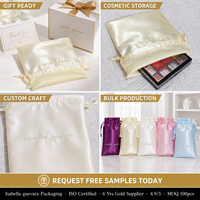 Sac à cordon personnalisé avec logo brodé, en satin, pour parfums, soins de la peau, cosmétiques, emballage de luxe, sac cadeau en satin brillant