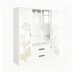 Elegante e funzionale in acciaio a 4 porte per camera da letto <span class=keywords><strong>armadio</strong></span> autoportante con chiusura a chiave 2 cassetti appesi per porte <span class=keywords><strong>scorrevoli</strong></span> in tessuto - Product Image 5