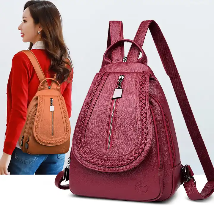 LFMake-mochila de cuero para mujer, morral escolar de gran