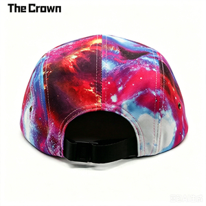 Casquette de camping 5 panneaux personnalisable avec logo, imprimé galaxie, bord plat, œillets métalliques, vente en gros, fabricant - Product Image 3