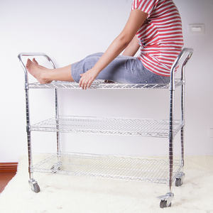 AMJ अनुकूलन कार्बन स्टील 3 स्तरों क्रोम तार भंडारण ठंडे बस्ते में डालने रैक ट्राली गाड़ी - Product Image 5