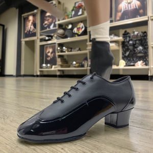 Zapatos de baile de <span class=keywords><strong>salsa</strong></span> latina para hombre de nuevo estilo para practicar Bachata tacón medio con suela dividida cuero genuino ajustado - Product Image 3