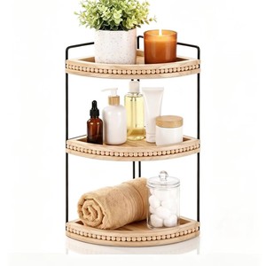 Wooden three-tier <b>shelf</b>, <b>desktop</b> corner cosmetic storage rack, living room miscellaneous item organizer, simple storage rack - Product Image 2