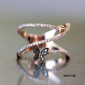 Anello a forma di farfalla blu per donna, gioiello creativo e alla moda. - Product Image 4