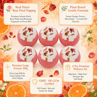 Set de Bombas de Baño Efervescentes de Naranja Dulce Hechas a Mano con Flores Secas, Botánicas, Hidratantes, Refrescantes y Aromáticas, Marca Privada OEM