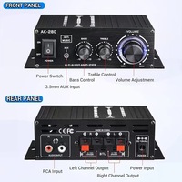 AK-280 2 Kanallı Mini HiFi Stereo Amplifikatör, Kompakt Ses Amplifikatörü Bas ve Tiz Kontrolü Müzik Çalar Hoparlör