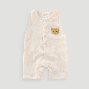 Onesie modèles d'été respirant absorbant la sueur <span class=keywords><strong>gilet</strong></span> barboteuse nouveau-né bébé Double gaze boutons dissimulés vêtements de maison - Product Image 5