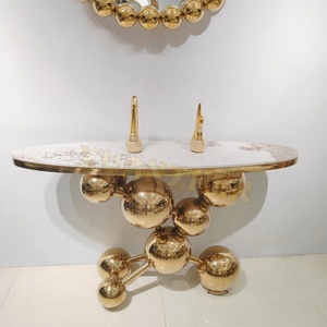 Consolle Xuanzhen Moderna di Lusso con Piano in Pietra Sinterizzata e Struttura Dorata, Tavolo d'Ingresso per Villa, Soggiorno e Corridoio - Product Image 4