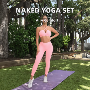 Nuevo Conjunto de Leggings y Sujetador Deportivo con Espalda Cruzada, Ropa de Yoga Transpirable Efecto Segunda Piel para Correr y Fitness, Diseño Liso con Logotipo en la Cintura, Conjunto de Dos Piezas - Product Image 3