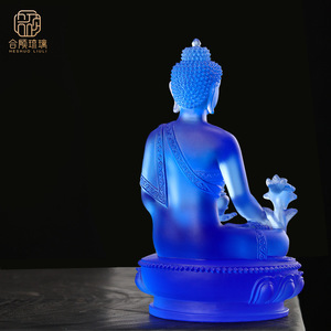 Cristallo. Statua di Buddha della Medicina, Centrotavola per Altare Domestico, Base a Loto Traslucida, Spazio Spirituale per Pasqua e Natale, Bhaisajyaguru - Product Image 5