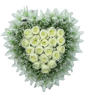 TX0030 2022 White Rose Stitching Wedding 44 big peach hearts Flower Artificial Heart Flower Panel For Wedding Car Decoration