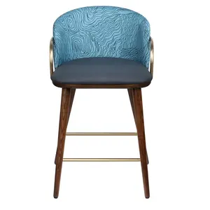 nordic light luxury cafe restaurant wooden frame leisure counter height chair gold metal armrest fabric bar kitchen stool