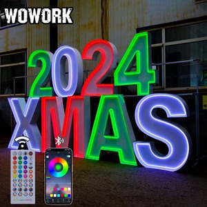 2024 WOWORK all'ingrosso personalizzato RGB 3d LED forniture per eventi grandi luci al <span class=keywords><strong>neon</strong></span> lettere di Natale per la decorazione natalizia