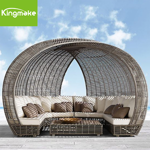 Mobilier d'extérieur Circle Outdoor Sun Bed Lit en rotin tissé Sunbed Wicker Daybed avec coussin - Product Image 6