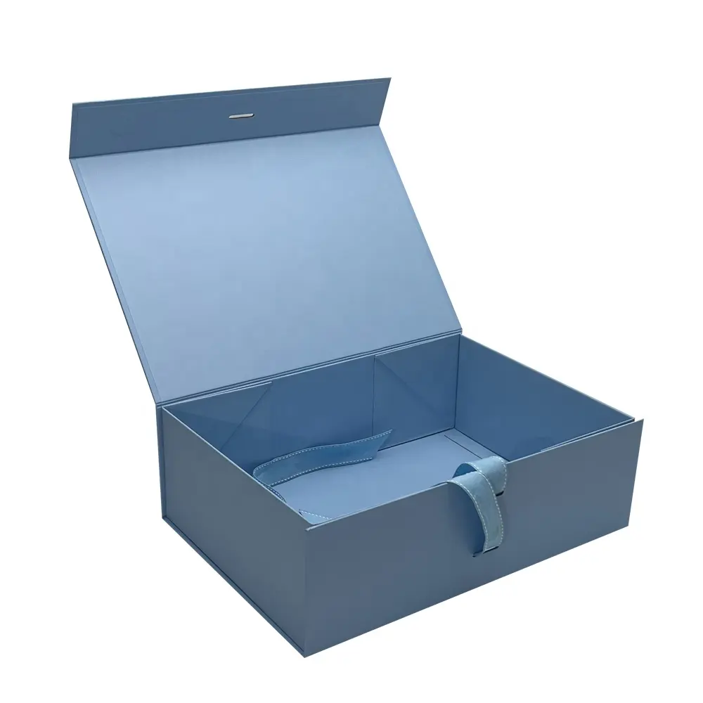 Caixas De Presente Magnéticas Atacado Folding Box Azul Customizável Logo Papelão Embalagem com Fita