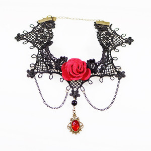 Collar <span class=keywords><strong>de</strong></span> encaje vintage con rosa <span class=keywords><strong>roja</strong></span> para mujer, colgante <span class=keywords><strong>de</strong></span> <span class=keywords><strong>gema</strong></span> con borlas, accesorios <span class=keywords><strong>de</strong></span> joyería para vestido - Product Image 6