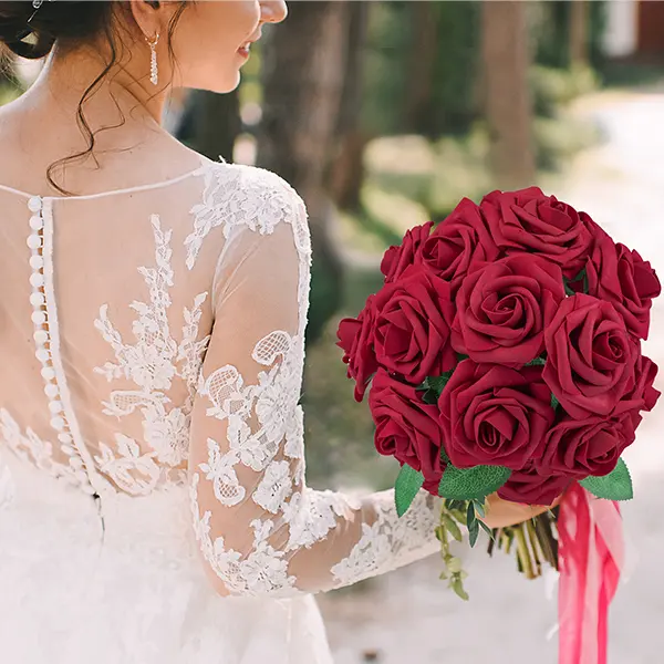 25pcs 3.1 inch DIY Artificial Flowers Foam red Roses Latex Foam Rose with Stem and Leaves for Wedding Valentines's Gift