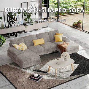 Juego de Sofás <span class=keywords><strong>para</strong></span> Sala de Estar en Forma de U, 4 Plazas, Chaise Longue Doble sin Brazos, con Cojines de Tela de Lino, <span class=keywords><strong>para</strong></span> Apartamento - Product Image 2