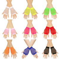 Gants résille sans doigts gants néon courts couleurs assorties pour accessoires des années 80 accessoires de fête néon Halloween déguisement