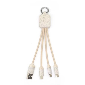 Umwelt freundliches quadratisches USB-Ladekabel für den Großhandel Werbe-Weizens troh <span class=keywords><strong>3</strong></span>-in-1-Schlüsselbund-Ladekabel mit Karabiner verschluss - Product Image 2