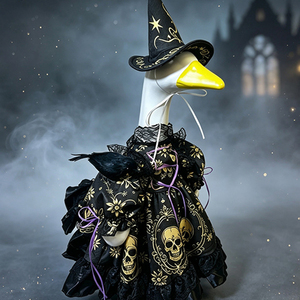Costume de sorcière pour oie de porche d'Halloween avec imprimé crâne, vêtements de cosplay pour statue de jardin de 23 pouces, décoration de fête, tenues pour oie de porche - Product Image 2