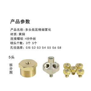 Buse d'atomisation multi-têtes en laiton à basse pression, filetage 4 mm, 5 têtes, brume fine pour usage agricole - Product Image 1