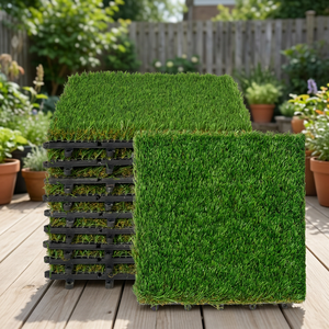 Interlocking Artificial Grass <b>Tiles</b> Green Polyethylene Durable Outdoor Backyard Garden Carpet Modern Style Easy Installation Huu - Product Image 1