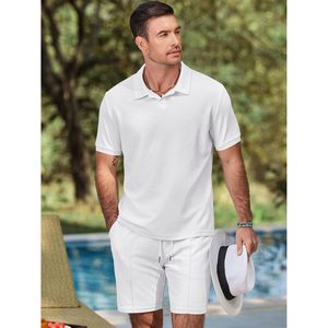 Ensemble polo et short en maille gaufrée pour homme Jmieer, en coton respirant, tenue décontractée d'été pour le golf et les vacances - Product Image 3