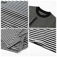 T-shirt Homme Rayé Oversize Minimaliste Décontracté OEM/ODM 100% Coton Col Rond Côtelé Style Urbain Streetwear Hip-Hop