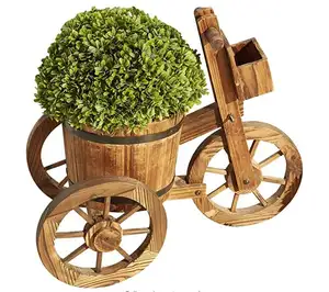 Personalizada de barril de madera Triciclo de carro de jardín de la casa de decoración al aire libre