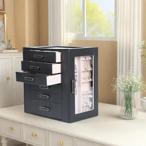 Élégante armoire à bijoux multi-tiroirs, boîte de rangement pour bijoux avec porte latérale transparente, idéale pour les bagues, les bracelets, les colliers - Product Image 5