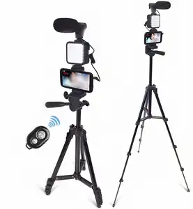 Vlogging Kit untuk Youtube TikTok Vlogger Tripod untuk iPhone Smartphone dengan Mic Live Stream LED Light Vlog Set Kamera Tripod Berdiri