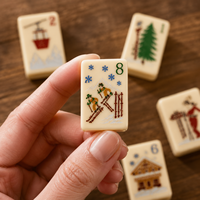 Fichas de Mahjong Americanas de Acrílico de Cuatro Capas, Tema de Estación de Esquí de Invierno, 166 Fichas, Trajes de Esquí Chalet Gondola, Venta al por Mayor