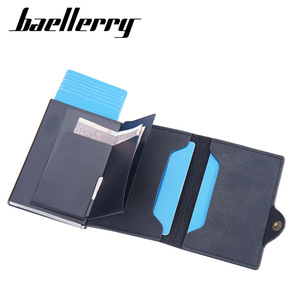 Baellerry Men's RFID Card Holder PU Leather Multi Slot Snap Credit Card <b>Case</b> Black Blue Gray Coffee Brown 4 Inch Solid Color - Product Image 2