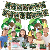 Perlengkapan Pesta Ulang Tahun Tentara Kamuflase Spanduk Selamat Ulang Tahun Bendera Garland Senjata Tentara Hiasan Kue Cupcake Balon Cetak