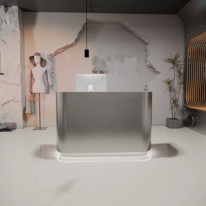 เคาน์เตอร์ต้อนรับร้านทำเล็บสแตนเลสสตีลทันสมัยระดับพรีเมียม พร้อมไฟ LED โต๊ะแคชเชียร์ปรับแต่งได้ - Product Image 4