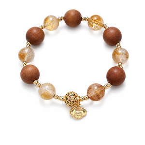 Bracelet bohème en bois perlé avec pierres d'agate et breloque plaquée or, cadeau unisexe, bijoux - Product Image 1