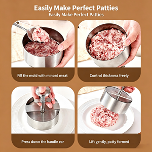 Presse à viande en acier inoxydable pour hamburgers, moule à boulettes de riz, outil de cuisine, presse à galettes ronde, logo personnalisable - Product Image 2