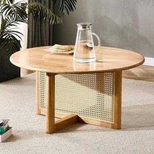 Mesa pequeña para sala de estar Fengjia, mesa de café de ratán, estilo japonés, popular en línea, redonda, de madera maciza, para apartamento pequeño - Product Image 1
