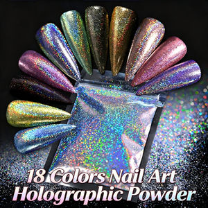 18 couleurs, paillettes fines holographiques PET ultra-fines de 0,2 mm, non toxiques, <span class=keywords><strong>poudre</strong></span> brillante pour maquillage des ongles, <span class=keywords><strong>résine</strong></span>, artisanat, projets de bricolage - Product Image 1
