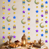 Eid Mubarak Asılı Çelenk Ay Yıldız Fener Kağıt Flamalar Ramazan Süslemeleri İslami Müslüman Partisi Tavan Arka Plan Dekoru